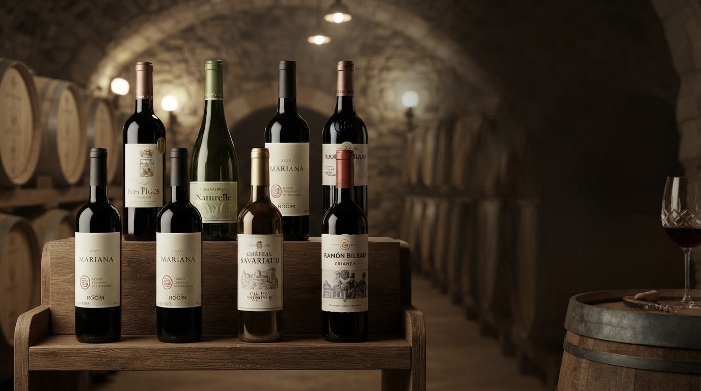 Prateleiras da Adega Garcia com vinhos selecionados